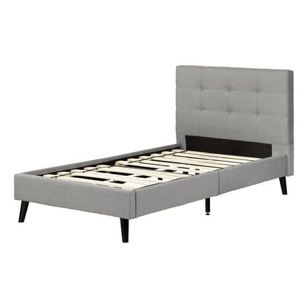 South Shore Dylane  Mid-century Glam Upholstered Twin Platform Bed and Headboard  Soft Gray