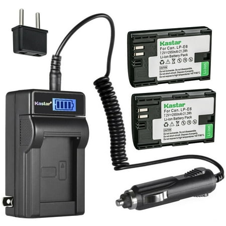 Kastar 2-Pack LP-E6 Battery and LCD AC Charger Compatible with Canon LPE6  LP-E6N  LP-E6N Pro Battery  Canon EOS 5D EOS 60D  EOS 90D  EOS R  EOS Ra  EOS R5  EOS R6 Cameras  IKAN On-Camera HDMI Monitor