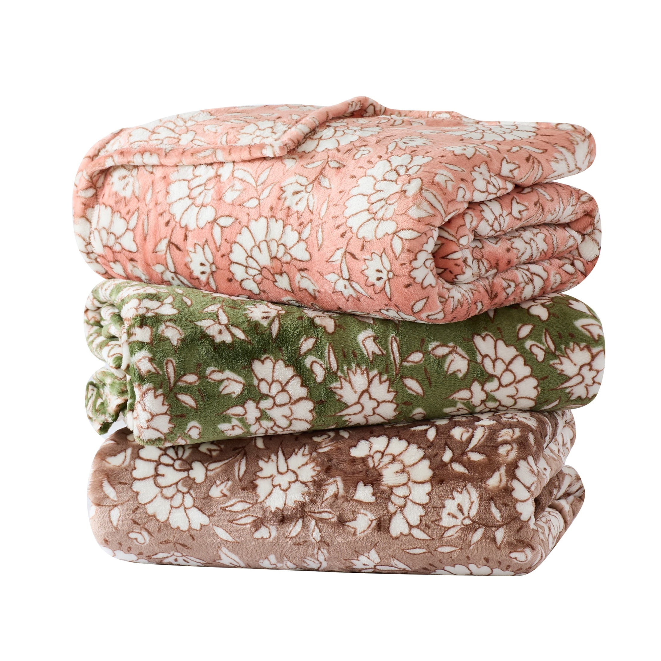 Mainstays Velvet Plush Bed Blanket, Mocha Floral, King Size
