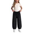 thumbnail image 4 of Qingpeng Girls Casual Pants Full Length Bow Print Elastic Waist Wide Leg Cuffed Autumn Winter Comfort Pants for Kids, 4 of 5