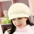 thumbnail image 4 of Slouchy Beanie Cap with Visor Warm Fleece Lined Knit Hat Caps for Women Wool Snow Ski Caps Knitted Chunky Soft Slouchy Cap with Visor Brim Beanie Cap Warm Knit Visor Hat Warm Ski Skull Cap Beige, 4 of 4