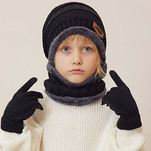 Toddlers Winter Hat Scarf & Glove Sets Size 1-11 Youth Boys Girls 3 Piece Thermal Warm Fleece Lined Beanies Hats Neck Gaiters Scarves and Gloves