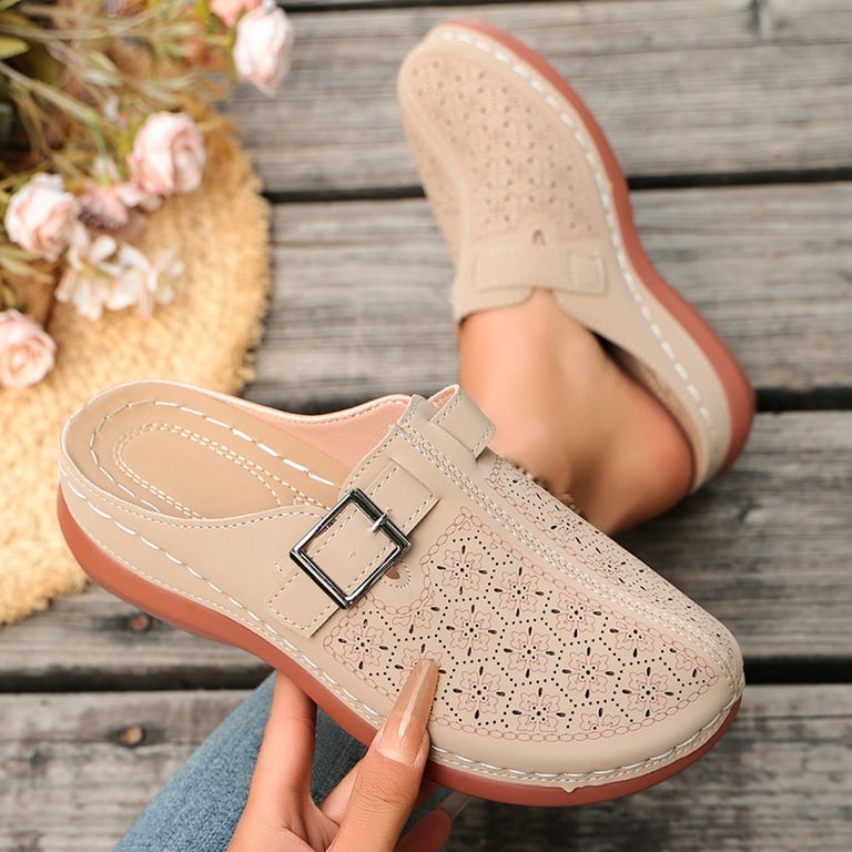 ladies comfort dress sandals Womens Comfortable Dressy Comfy Casual Buckled Square Heel Peep Toe Slingback Low Chunky Heeled Wedge Shoes With Anklet Hollow Flower Shoe Ankle Strap High Heels Foral Sandals [Occasions]Easy to wear them for your daily walks CMF Women Dress Sandals Comfortable