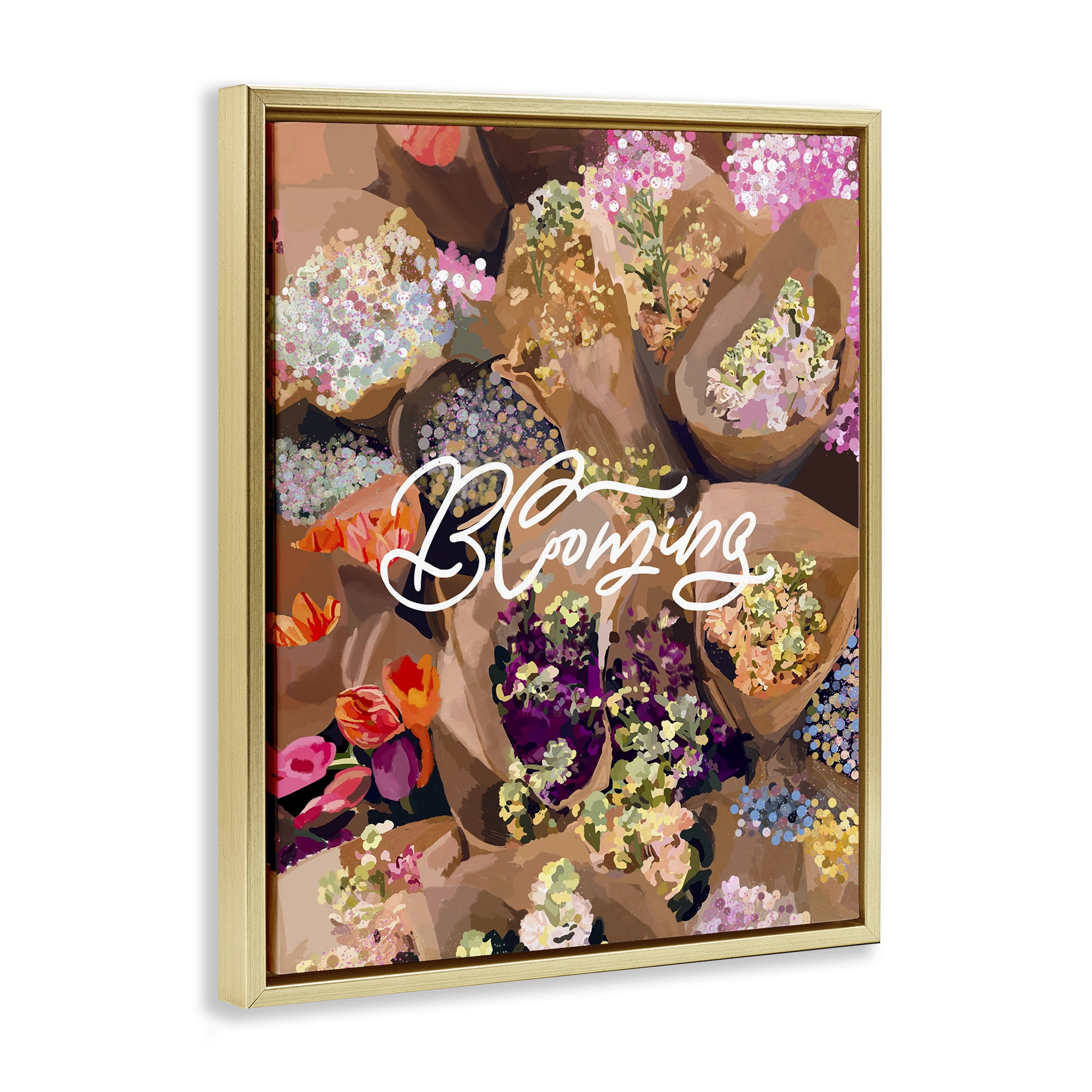 Stupell Industries Blooming Spring Bouquets Gold Framed Floater Canvas Wall Art, design by Amelia Noyes
