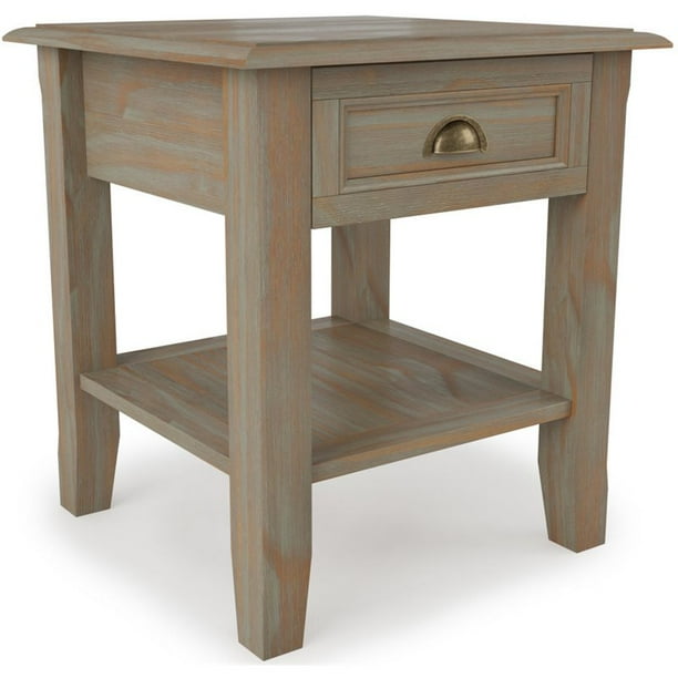 Simpli Home Burlington Solid Wood Wide End Table with Storage in Distressed Gray