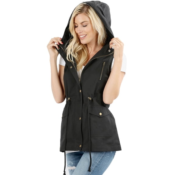 Womens Sleeveless Military Hooded Anorak Vest Jacket