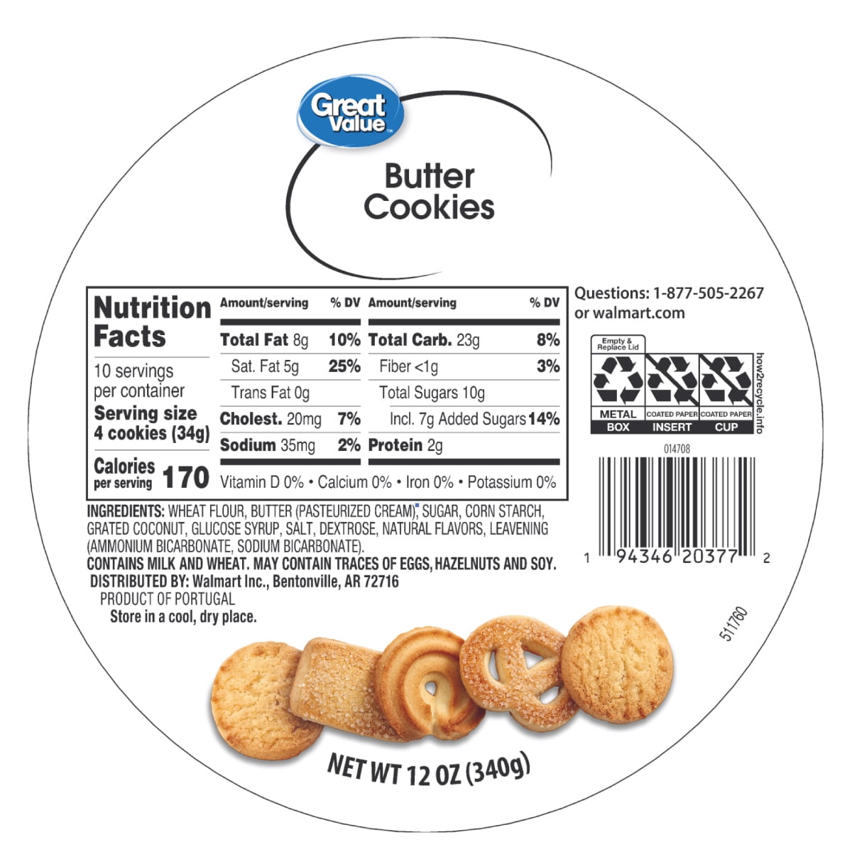 Great Value Christmas Butter Cookies, 12 oz