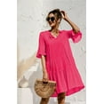 thumbnail image 6 of QINCAO Women Dresses Summer Dress V-Neck Short Sleeve T-Shirt Dress Babydoll Ruffles Casual Mini Female Dress, 6 of 8