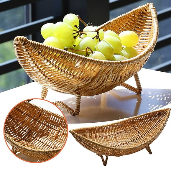 Zonao Storage Baskets Hamper,Hamper with Lid Fruit Plates Plastic Rattan Living Room Coffee Table Snack Basket Home Tea Plates