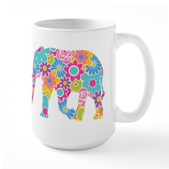 CafePress - Floral Elephant - 15 oz Ceramic Large White Novelty Mug