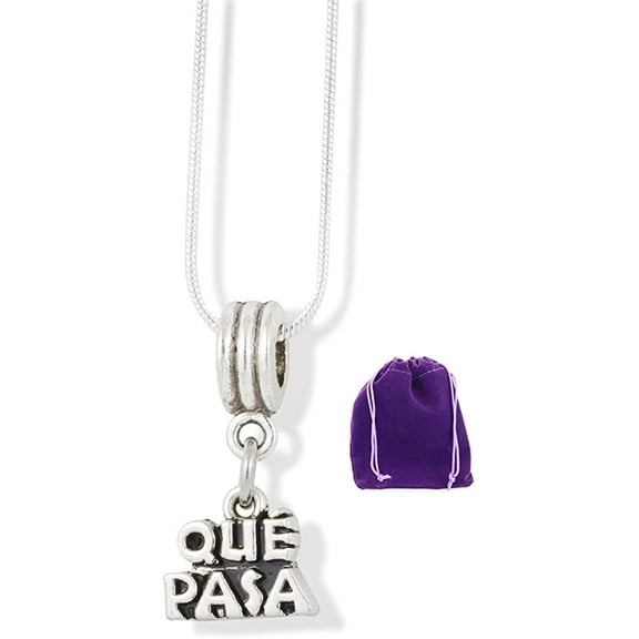 Que Pasa Text Charm Snake Chain Necklace