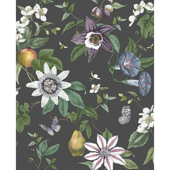 Fine Décor Sierra Black Floral Wallpaper, 20.5-in by 33-ft, 56.38 sq. ft.
