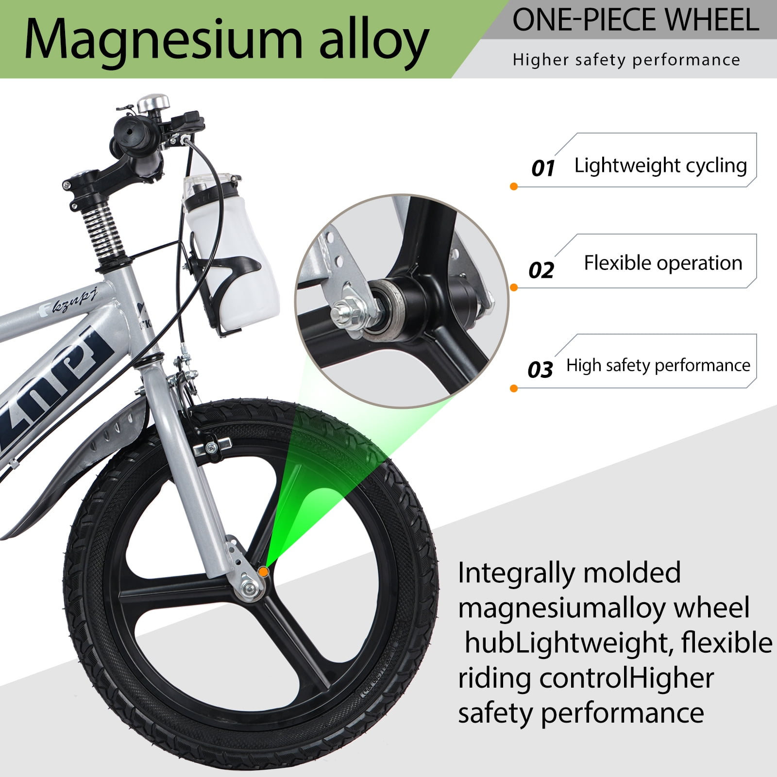 18" Kids Bike for Boys Girls, Toddler Bike with Training Wheels, Bicycle for Kids with Adjustable Seat, Water Bottle, Fits Riders 45"-57", Gray