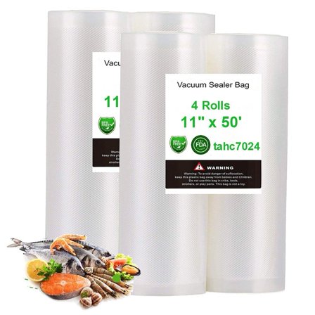 4 Roll Commercial 11" x 50' Vacuum Sealer Bags 4mil Food Saver Storage Seal Bags, BPA-Free Plastic