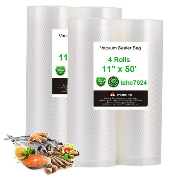 4 Roll Commercial 11" x 50' Vacuum Sealer Bags 4mil Food Saver Storage Seal Bags, BPA-Free Plastic