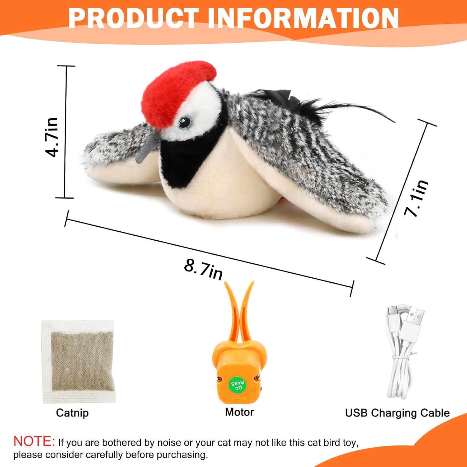 Interactive Chirping Bird Cat Toy No Flying, 2026 New Rechargeable Flying Interactive Flapping Chirping Bird Cat Toy for Indoor Adult Bored Cats