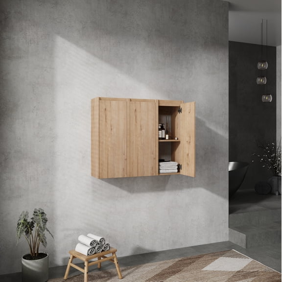 Bathroom Storage Cabinet 36" Bathroom Side Cabinet, 3-Soft Close Doors, Float Mounting Design, 12*3(KD-Packing),Bathroom Vanity