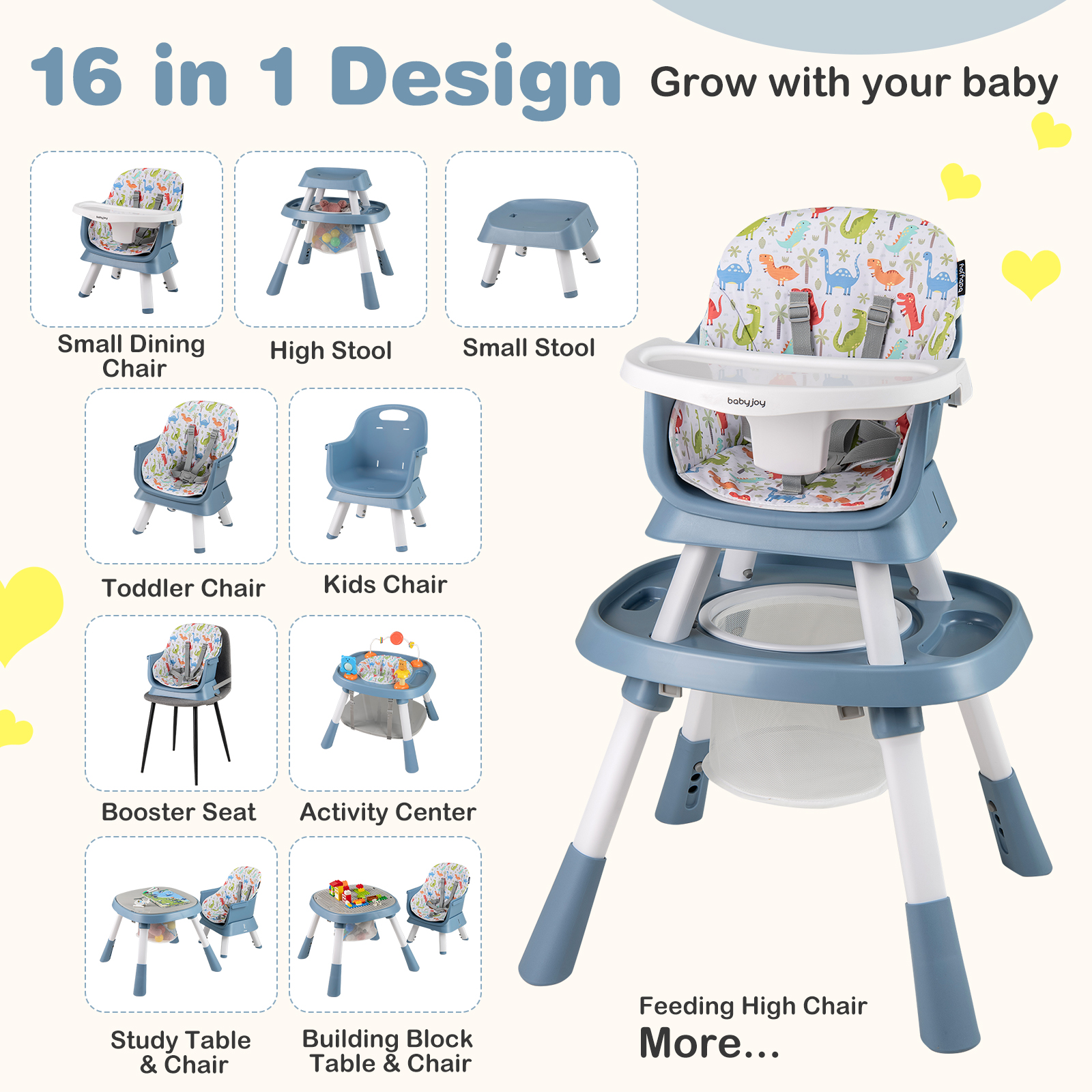 Gymax 16-in-1 Baby High Chair w/ Activity Center Booster Seat Building Block Table Celadon