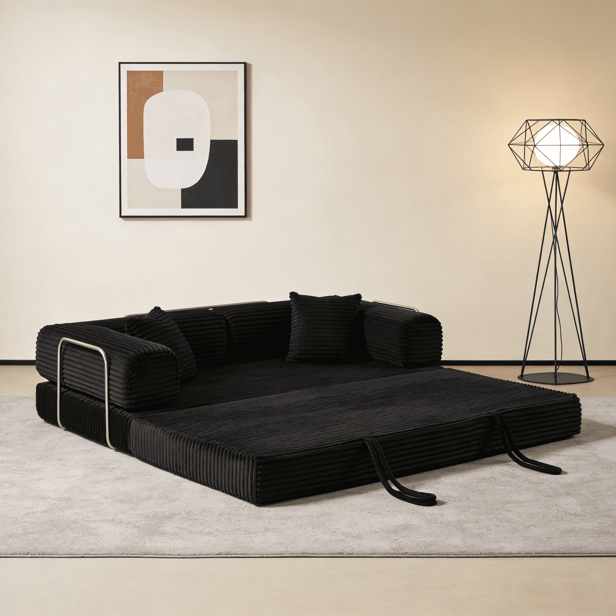 BSHTI 4-in-1 Modular Convertible Sofa Bed – No Assembly Required, Vacuum Compressed, High-Density Foam, Corduroy Fabric, Foldable Floor Couch, Space Saver, for Apartment Dorm Office
