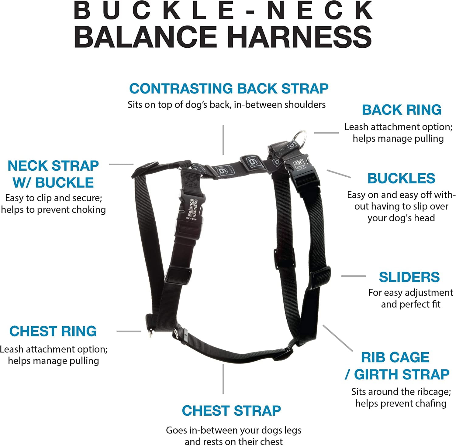 Blue-9 Pet Products No-Pull Balance Harness and Loose Leash Walking Set Dogs, Made in The USA, Black, Small