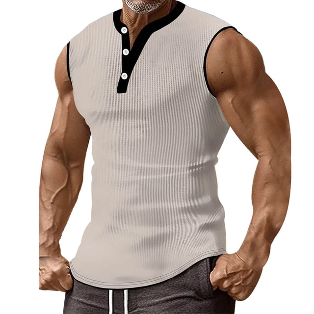 EOYWHK Waffle Knit Tank Tops for Men Soft Comfortable Raglan Shirts Compression Fit Summer Casual Crew Neck Button Up Top ,S-3XL