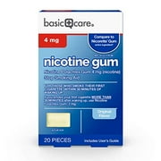 Basic Care Nicotine Polacrilex Uncoated Gum 4 mg (nicotine), Original Flavor, Stop Smoking Aid; quit smoking with nicotine gum, 20 Count