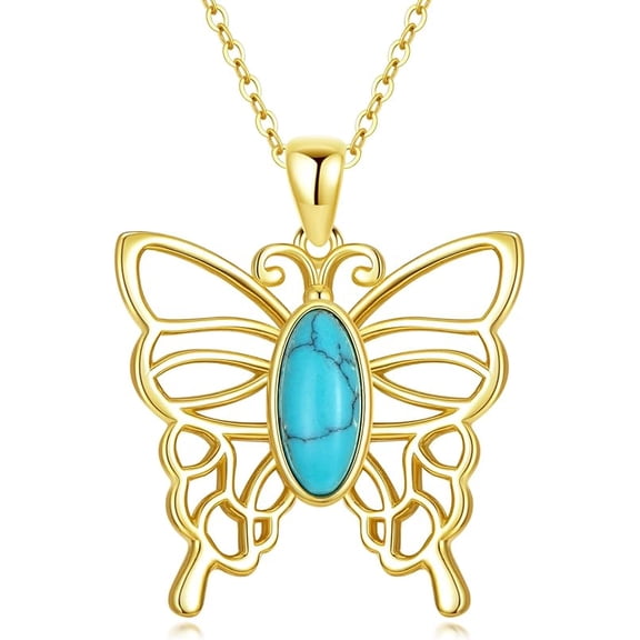 THOYAS Butterfly Necklaces For Women 925 Sterling Silver Butterfly Pendant With Gemstone Turquoise Jewelry Necklace Anniversary Birthday Gifts For Her