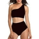 thumbnail image 3 of Traje de baño de un solo hombro para mujer, tankini, conjunto de bikini de cintura alta, traje de baño push up de 2 piezas, negro, 3 of 7