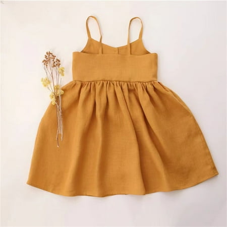 

PEASKJP Spring Dresses for Girls 2023 Children Girls Short Sleeve Bowknot Chiffon Swing A-Line Casual Dress Mid-Length Casual Dresses for Girls Gold 18-24 Months