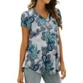 thumbnail image 4 of Nlife Women Print V Neck Buttons Short Sleeve Curved Hem T-Shirt, 4 of 5