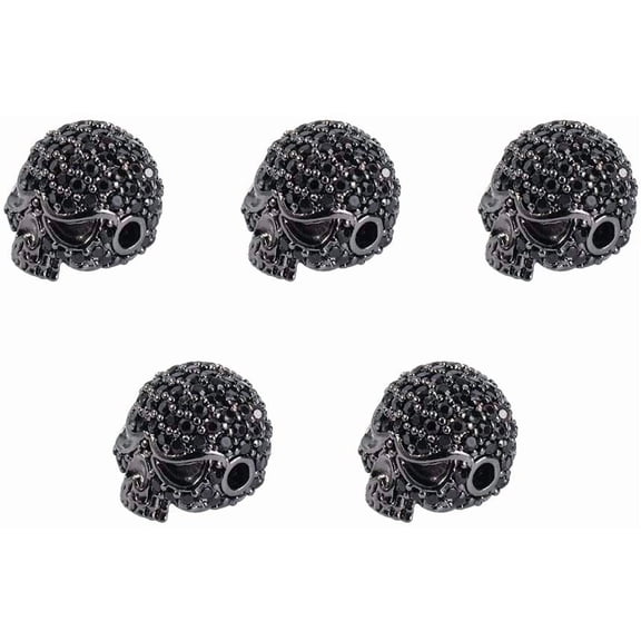 5PCS Brass Micro Pave Cubic Zirconia Gunmetal Head Beads Black Gemstones CZ Beads Bracelet Connector Charm Beads Mixed Color