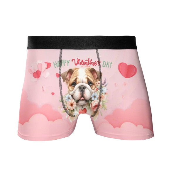 Happy Valentine's Day Bulldog holding flowers All Over Print Boxer Briefs Underwear for Men Dad Dog Lover Gifts Idea - 3005