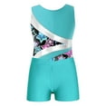 thumbnail image 5 of iixpin Kids Girls 2 Piece Dance Outfits Printed Gymnastic Leotard with Athletic Short Dancewear Tracksuit Swimsuit Blue Green 12, 5 of 7