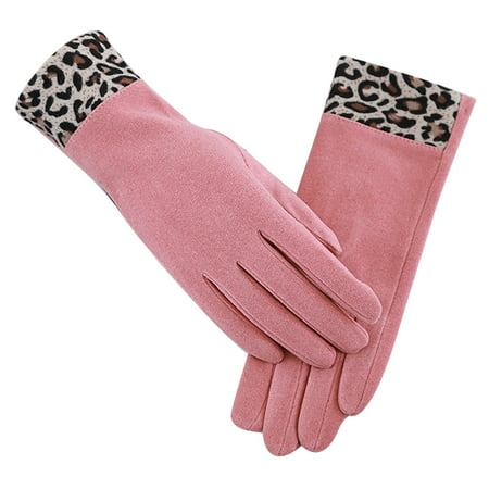 

Women s Leopard Print Gloves With Fleece T-ouch Screen for Index Finger