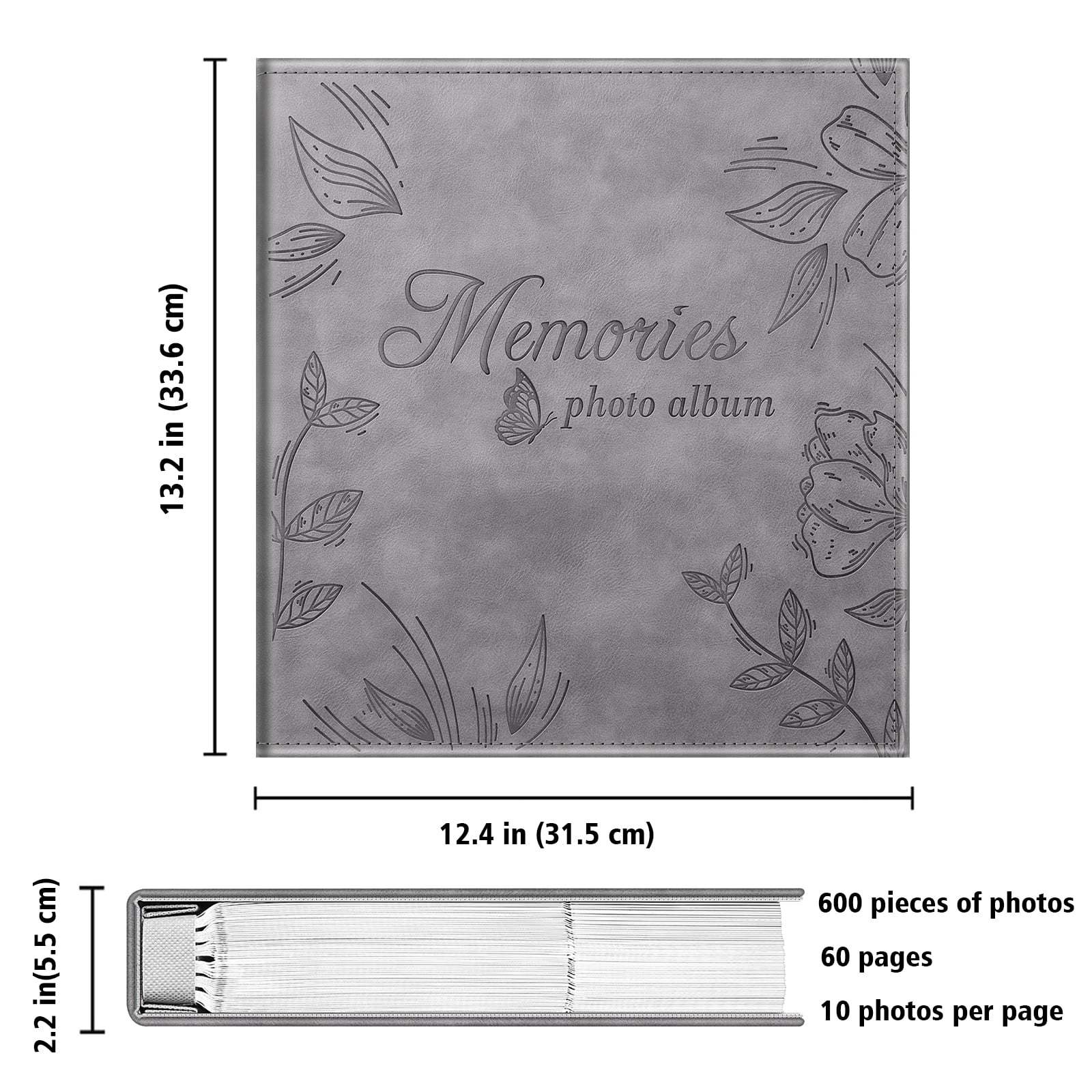 Fintie Classical Photo Album - 600 Pockets for 4x6 Photos, Ideal for Family, Wedding, Baby, Vacation Pictures - Gray