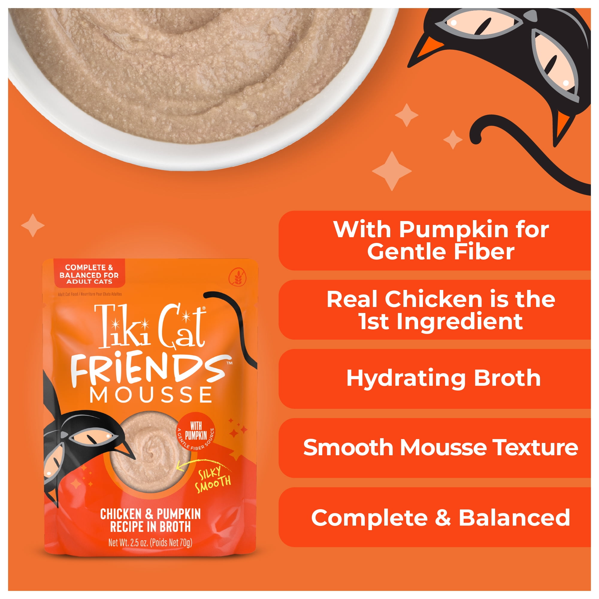 (12 pack) Tiki Cat Friends Mousse Chicken & Pumpkin, 2.5 oz pouch