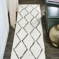 JONATHAN Y MOROCCAN HYPE 2 x 10 Runner Rug, Catala Moroccan Diamond Shag - White/Gray, MOH405A-210