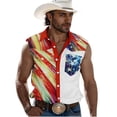 thumbnail image 3 of Xcmzpl Men's American Flag Button Down Shirt Vest USA 4th of July Sleeveless Graphic Tees Independence Day Loose Patriotic Flag Shirt Pocket, 3 of 6