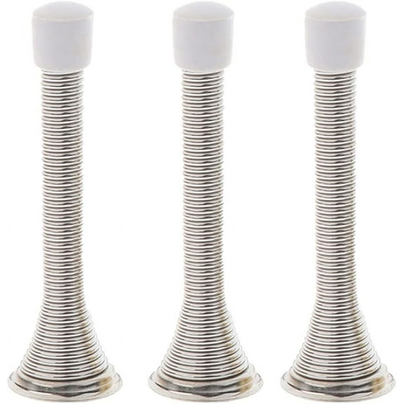 3 Pack Door Stops, Bendable Spring Steel Door Stoppers Wall Mounted Doorstops with Rubber Bumper Tips and Screws Base (Brushed)