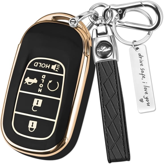 Key Fob Cover Compatible with Fit for Honda Accord Civic CR-V HR-V Pilot Passport Ridgeline Keychain Case Holder Protector,Gold-black