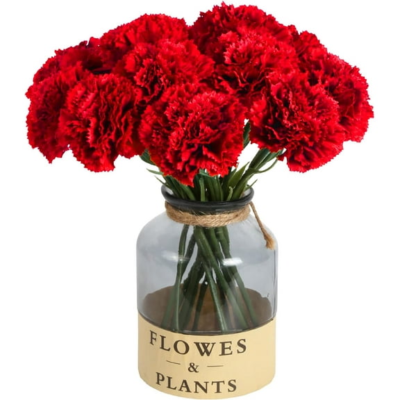 10PCS Artificial Flowers Silk Carnations Bouquet  for Home Party Bridal Wedding Bouquet Mother's Day Decoration (Red)