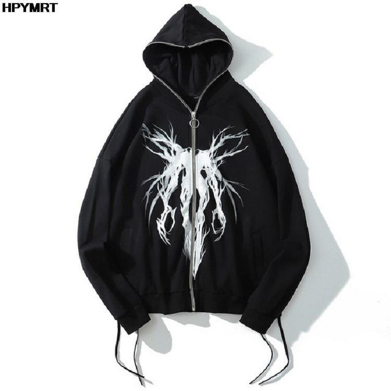 Men Punk Pattern Printed Zipper Ribbon Sweatshirt Jacket