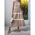 thumbnail image 6 of Women'S Summer Long Dress Casual Boho Striped Sleeveless Smocked Tiered Ruffle Sundress Brown XL, 6 of 9
