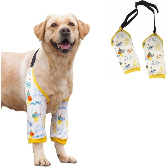 Dog Elbow Protector, Dog Front Leg Recovery Sleeve with Mesh Pad, Dog Elbow Pads for Medium Large Dogs Yellow Ice Cream 2XL