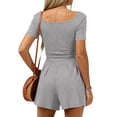 thumbnail image 4 of Lumtrix Summer Rompers For Women 2026 Ribbed Short Sleeve Shirt Shorts with Pockets Jumpsuit Casual Beach Vacation Clothes Gray 2XL, 4 of 8