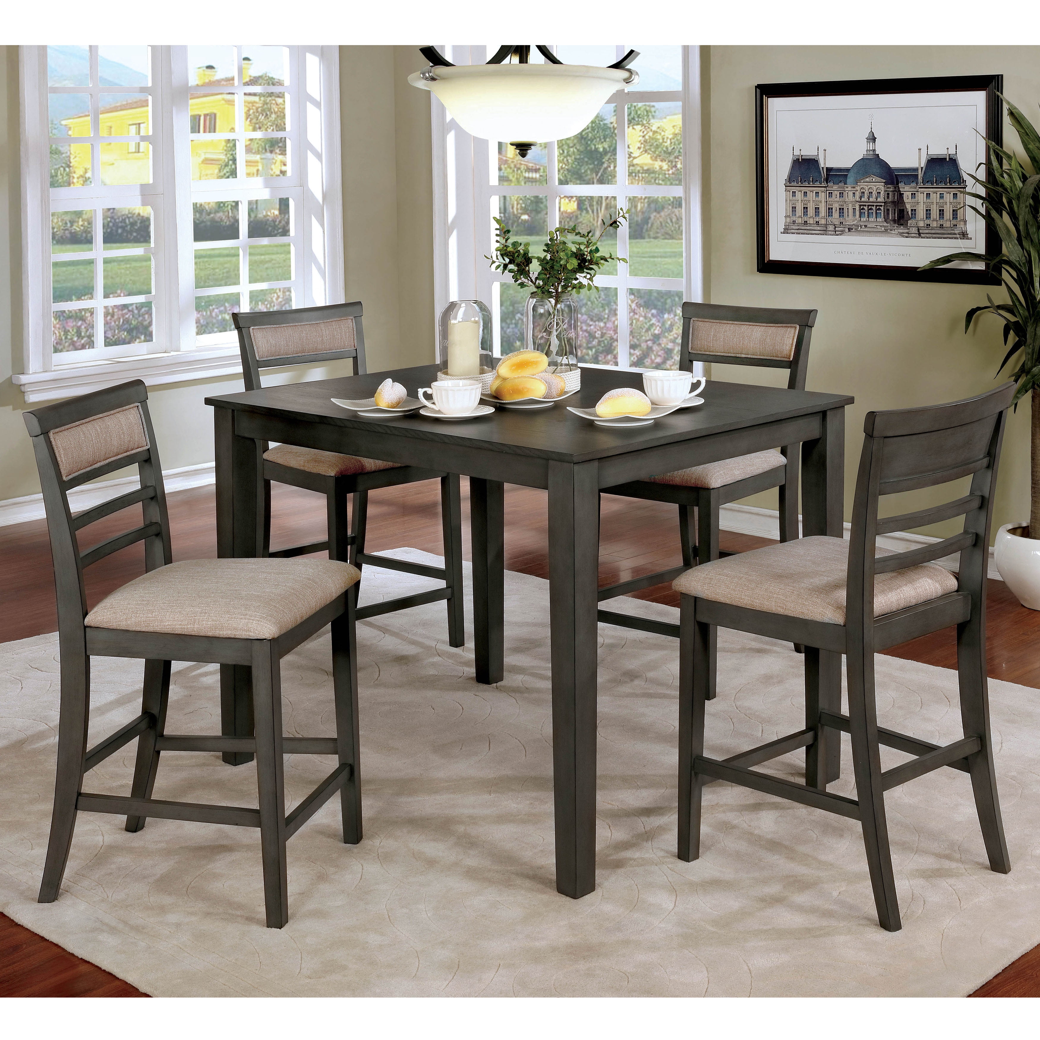 Mason Transitional 5-Piece Counter Height Dining Table Set, Gray