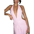 thumbnail image 2 of Fortune Women Halter Dress V Neck Irregular Ruffle Mini Dress Solid Backless Dresses, 2 of 6
