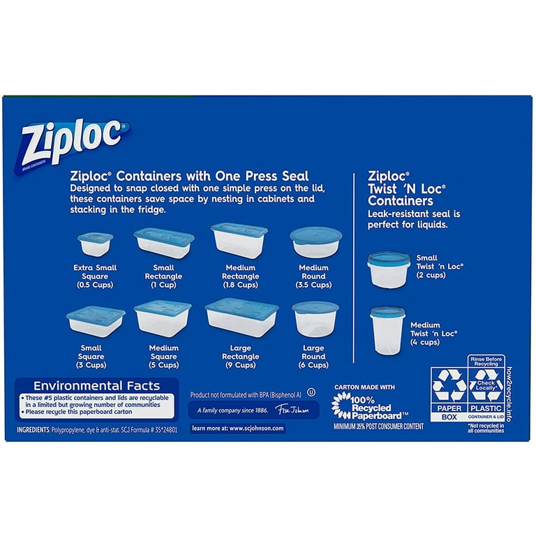 Ziploc® Brand, Food Storage Containers With Lids, Smart Snap Technology,  Mini Square, 8 Ct, Plastic Containers