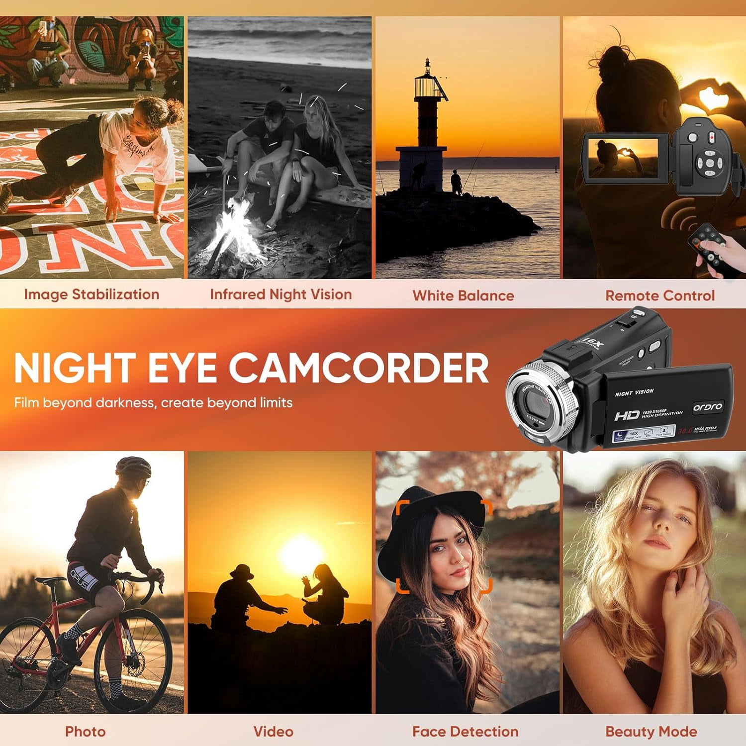 ORDRO Camcorder Video Camera HDV-V12 1080P Infrared Night Vision 16X Zoom Digital Vlogg Camera