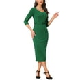 thumbnail image 4 of INSPIRE CHIC Elegant Sheath Dress for Women's Sweatheart Neck Half Sleeve Wear-to-Work Dress S Green, 4 of 6